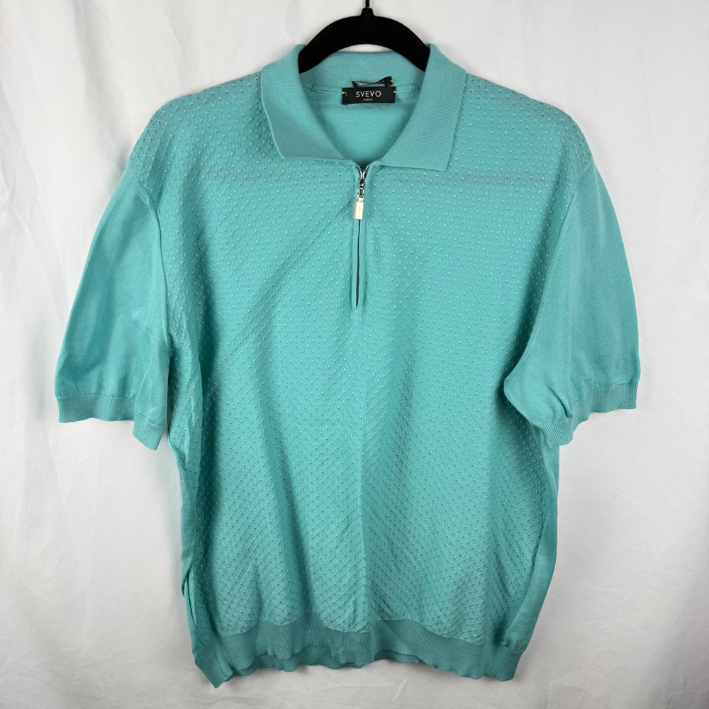 Svevo Parma‎ Cotton Short Sleeve Textured Sweater Polo Large Preppy Old Money